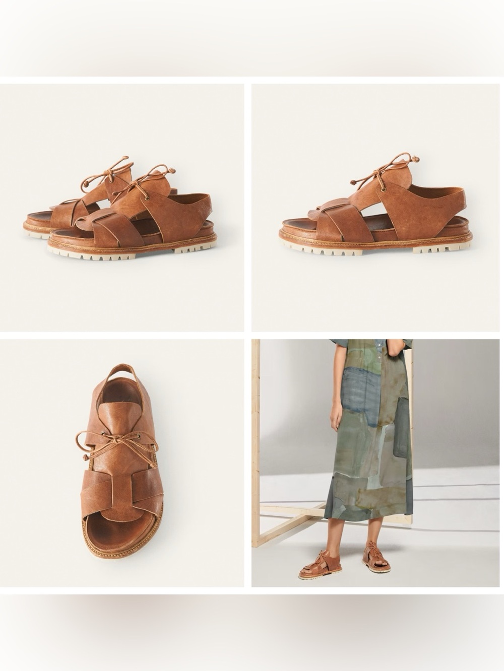 P. MONJO Women’s Cognac Leather Lace-up Sandal, Sz EU40/US 9.5-10M, NWT